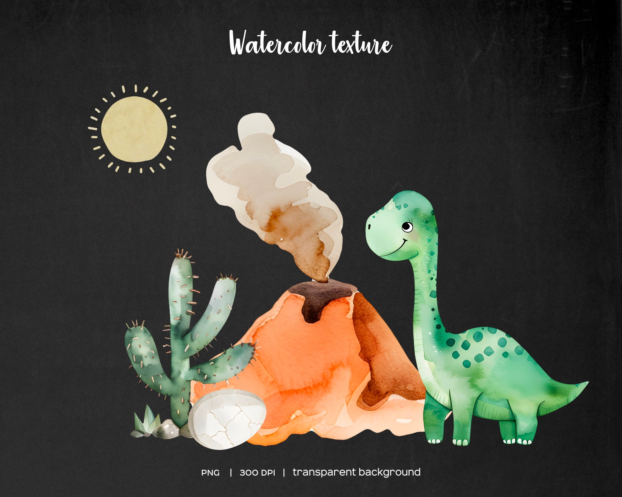 Watercolor Dinosaur Clipart: Baby Dino Illustrations (43 PNG) - Etsy
