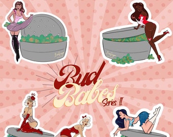 Bud Babes-klistermärken serie 2: Retro Stoner Pin-Up Girls