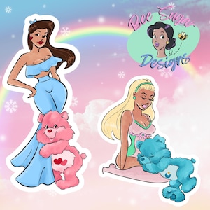 Die Biene Sugar Babes treffen die Glücksbärchis !! Dekorative Retro Art Aufkleber für Becher, Caboodles, Laptops, Geschenke, niedlich, pastell, Bären, 80's
