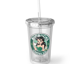 Unique BUDBUCKS Coffee Co. Insulated acrylic cup for cold drinks