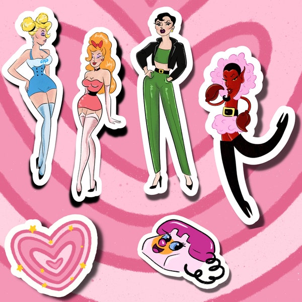 Retro Power Puff Pin-up girl decorative retro style stickers for tumblers, caboodles, laptops,gifts, collecting,notebooks, and more!