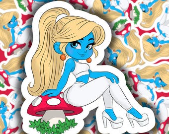 High on Smurffy Girl - stoner girl stickers, ouid, 420, bud babe, weed stickers, cannabis, weed gift, girly, high life, ouid, bong