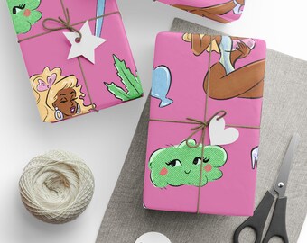 Retro Stoner Girl Wrapping Paper: Pink Girly Gift Wrap