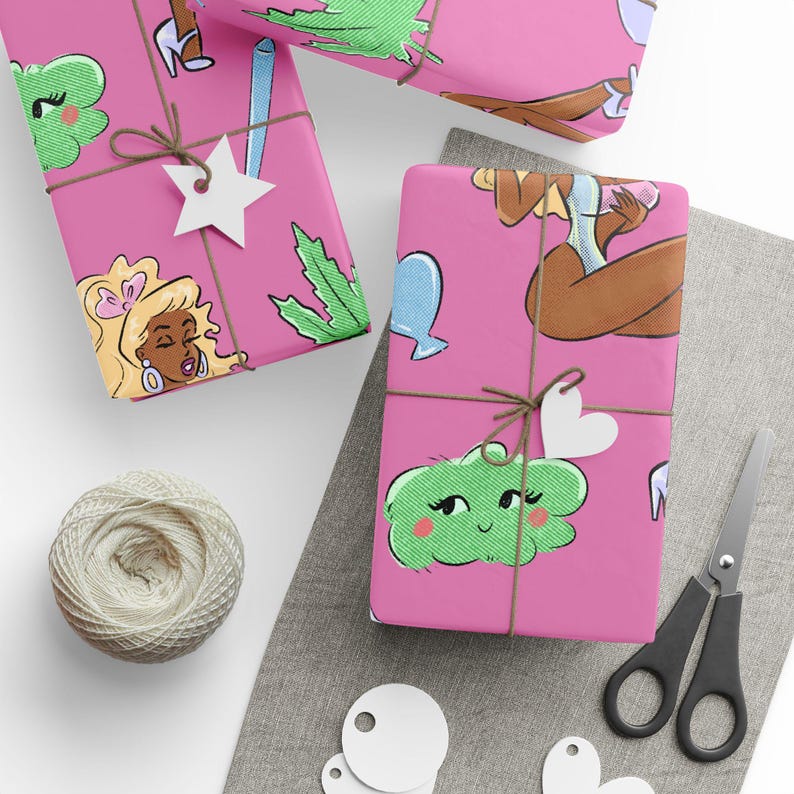 Retro Stoner Girl Presentpapper: Rosa Flickigt Presentpapper bild 1