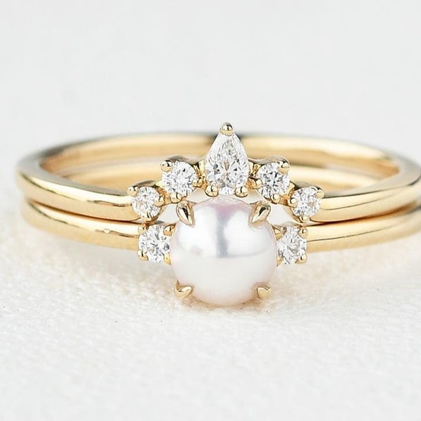 Pearl Engagement Ring Set - Etsy