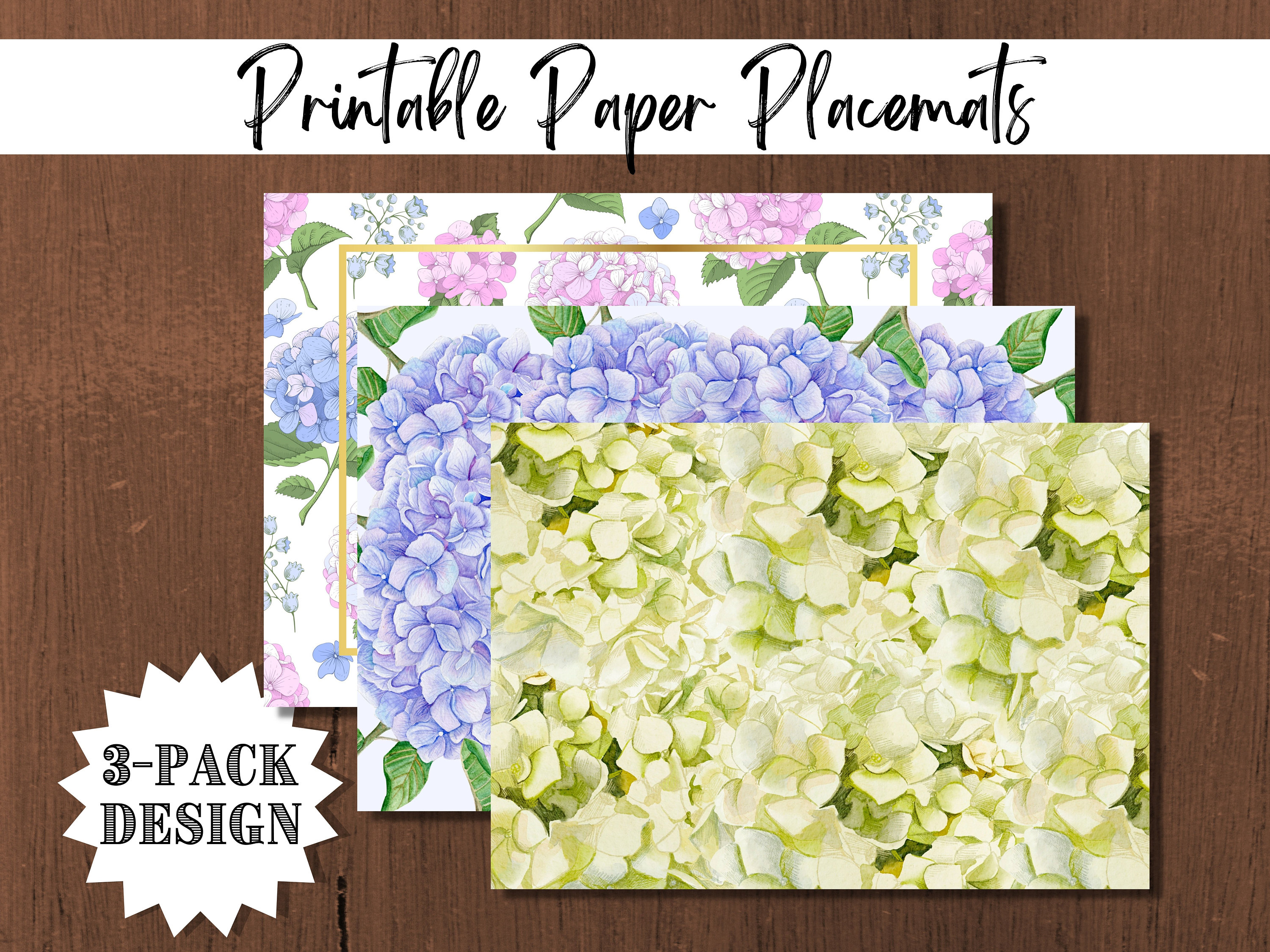 Paper Placemats Hydrangeas Instant Download Printable Digital Party