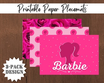 Papieren placemats | Barbie-meisje| Direct downloaden | Afdrukbaar | Digitaal | Feestdecoraties