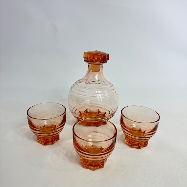 French Art Deco Pink Decanter & Glass Set | 50’s Vintage Retro | Barware |