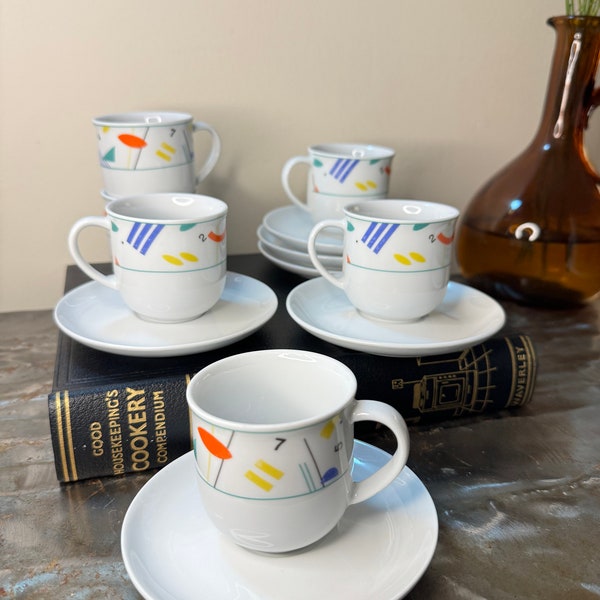 Tognana Vintage Set of 6 Espresso Cups and Saucers. Tazze Caffé Con Piattini. Porcelain Made in Italy. Retro.