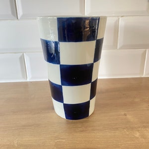 Vintage Retro Checkered Vase. Quirky Checkerboard Ceramic Vase/Pot