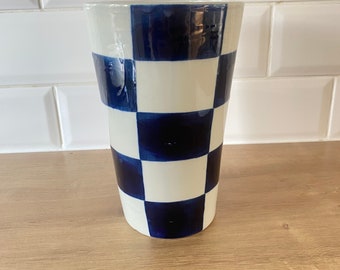 Vintage Retro Checkered Vase. Quirky Checkerboard Ceramic Vase/Pot