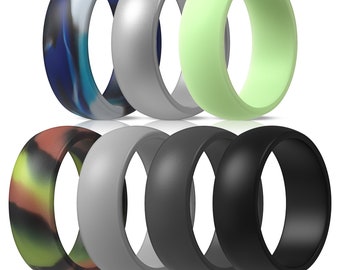 ThunderFit Silicone Wedding Rings for Men - Rubber Wedding Bands 8.7mm Wide 2mm Thick (7-Pack)