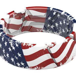 ThunderFit Silicone Wedding Rings Men, 2 Layer Top Printed Design - 8mm Width 2mm Thick (US Flag 2)