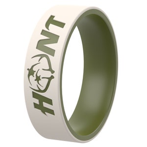ThunderFit Silicone Wedding Rings for Men and Women, Laser Printed Design - 6mm Width 2mm Thick (Hunt)