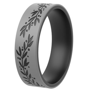 ThunderFit Silicone Wedding Rings for Men and Women, Laser Printed Design - 6mm Width 2mm Thick (Flower Designs)