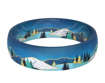 ThunderFit Silicone Wedding Bands for Women, Breathable Printed Design 5.5mm Wide 1.8mm Thick, 1-Pack (A-L)