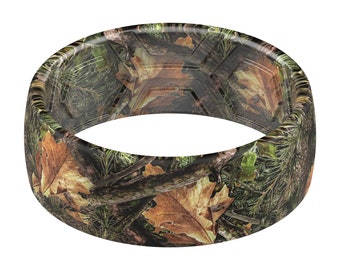 ThunderFit Silicone Wedding Rings Men, 2 Layer Top Printed Design - 8mm Width 2mm Thick (Camo 1)