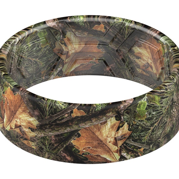 ThunderFit Silicone Wedding Rings Men, 2 Layer Top Printed Design - 8mm Width 2mm Thick (Camo 1)