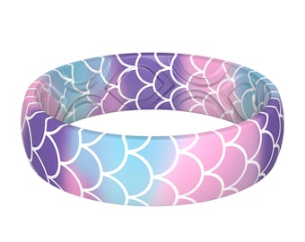 ThunderFit Silicone Wedding Bands for Women, Breathable Printed Design 5.5mm Wide 1.8mm Thick, 1-Pack (M-X)