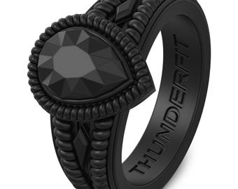 ThunderFit Silicone Rings for Women, Pear Rubber Engagement Wedding Bands 13.5mm Wide 5.5mm Thick, 1-Pack and 2-Pack