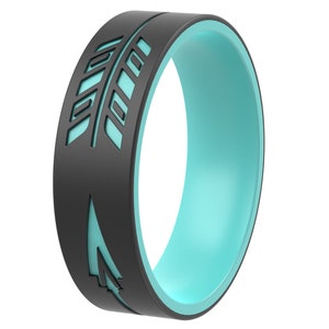 ThunderFit Silicone Wedding Rings for Men and Women, Laser Printed Design - 6mm Width 2mm Thick (Arrow)