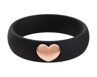 ThunderFit Silicone Rings for Women, Silicone Wedding Band with 14K Gold Plated Heart Charm, 5.5 mm Wide, 2mm Thick Rubber Engagement Rings