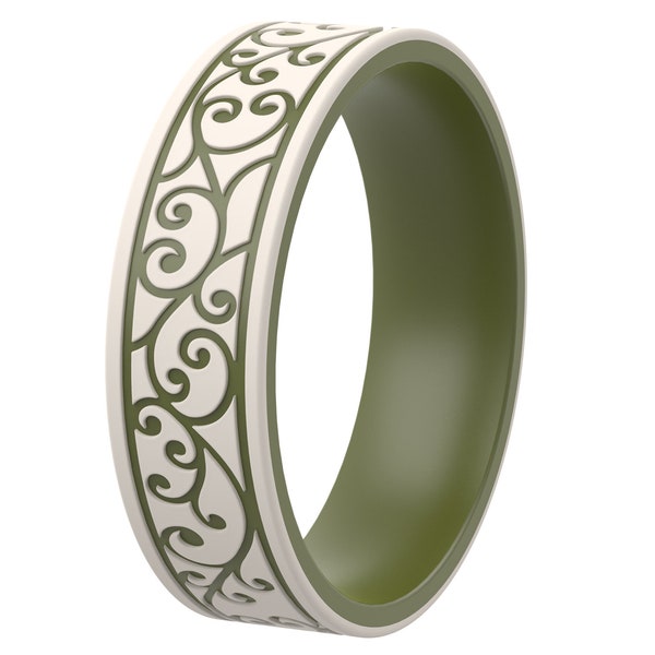 ThunderFit Silicone Wedding Rings for Men and Women, Laser Printed Design - 6mm Width 2mm Thick (Round Shapes)