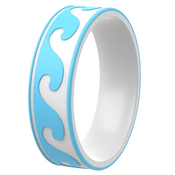 ThunderFit Silicone Wedding Rings for Men and Women, Laser Printed Design - 6mm Width 2mm Thick (Waves)