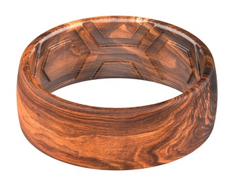 ThunderFit Silicone Wedding Rings Men, 2 Layer Top Printed Design - 8mm Width 2mm Thick (Wood)