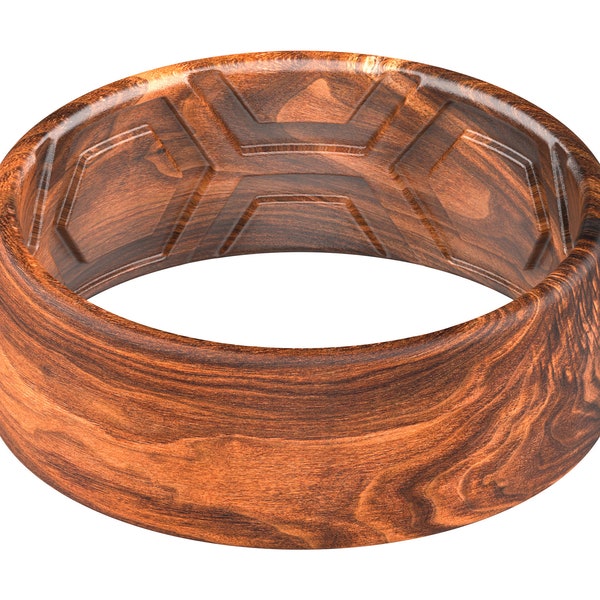 ThunderFit Silicone Wedding Rings Men, 2 Layer Top Printed Design - 8mm Width 2mm Thick (Wood)