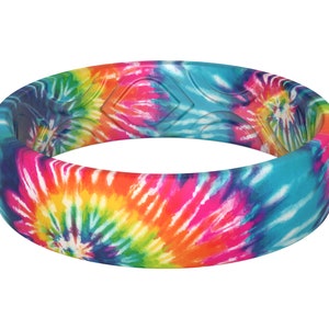 ThunderFit Silicone Wedding Bands for Women, Breathable Printed Design - 5.5mm Width 1.8mm Thick (Tie Dye)