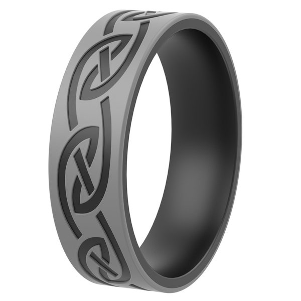 ThunderFit Silicone Wedding Rings for Men and Women, Laser Printed Design - 6mm Width 2mm Thick (Celtic Patterns)