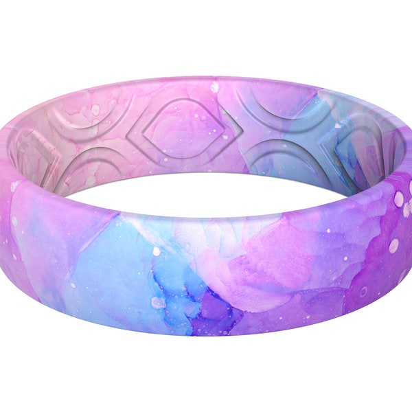 ThunderFit Silicone Wedding Bands for Women, Breathable Printed Design - 5.5mm Width 1.8mm Thick (Watercolor)