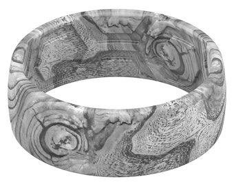 ThunderFit Silicone Wedding Rings Men, 2 Layer Top Printed Design - 8mm Width 2mm Thick (Grey Wood)