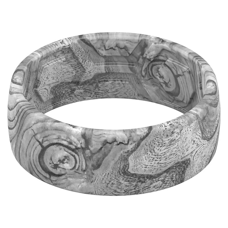 ThunderFit Silicone Wedding Rings Men, 2 Layer Top Printed Design 8mm Width 2mm Thick Grey Wood imagem 1