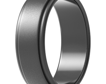 ThunderFit Silicone Wedding Rings for Men - Step Edge Sleek Design Rubber Engagement Bands - 8mm Width 2mm Thick (Gunmetal)