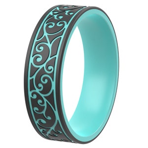 ThunderFit Silicone Wedding Rings for Men and Women, Laser Printed Design - 6mm Width 2mm Thick (Round Shapes)