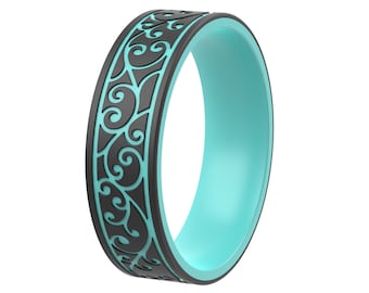 ThunderFit Silicone Wedding Rings for Men and Women, Laser Printed Design - 6mm Width 2mm Thick (Round Shapes)