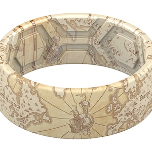 ThunderFit Silicone Wedding Rings Men, 2 Layer Top Printed Design - 8mm Width 2mm Thick (World Map)
