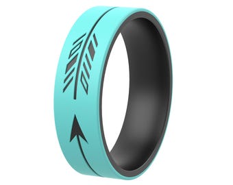 ThunderFit Silicone Wedding Rings for Men and Women, Laser Printed Design - 6mm Width 2mm Thick (Arrow 3)