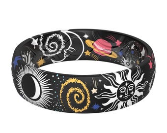 ThunderFit Silicone Wedding Rings for Women, Printed Design Breathable Rubber Engagement Bands 5.5mm Wide 1.8mm Thick