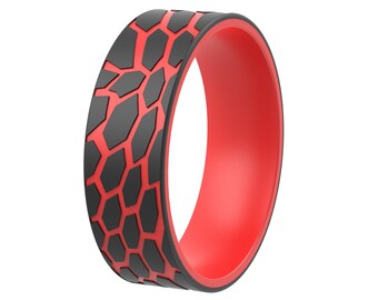 ThunderFit Silicone Wedding Rings for Men and Women, Laser Printed Design - 9mm Width 2mm Thick (Shapes)