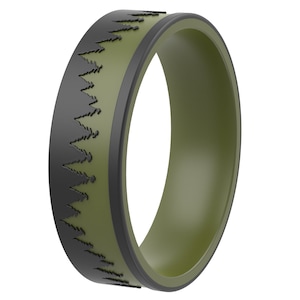 ThunderFit Silicone Wedding Rings for Men and Women, Laser Printed Design - 6mm Width 2mm Thick (Forest)