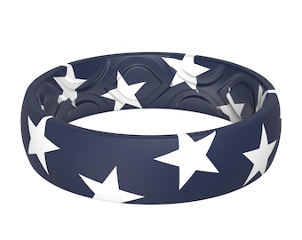 ThunderFit Silicone Wedding Rings for Women, Printed Design Breathable Rubber Engagement Bands 5.5mm Wide 1.8mm Thick