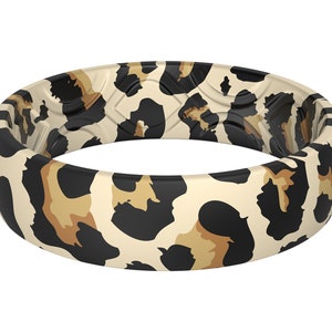 ThunderFit Silicone Wedding Bands for Women, Breathable Printed Design - 5.5mm Width 1.8mm Thick (Leopard)