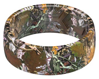 ThunderFit Silicone Wedding Rings for Men, Breathable Printed Design Rubber Engagement Bands 8mm Wide 2mm Thick