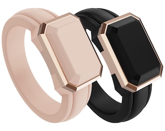 ThunderFit Trinity Stone Silicone Rings for Her - Faux Gemstone Rubber Wedding Engagement Bands, 2-Pack & 3-Pack