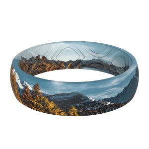 ThunderFit Silicone Wedding Bands for Women, Breathable Printed Design - 5.5mm Width 1.8mm Thick (Alps)