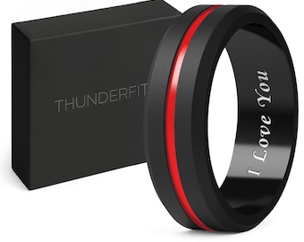 ThunderFit Silicone Rings Wedding Bands for Men, I Love You Engraved, Men’s Rubber Engagement Bands with Gift Box, 1-Pack