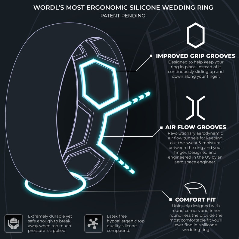 Thunderfit Silicone Wedding Rings Men 2 Layer Top Printed Design 8mm